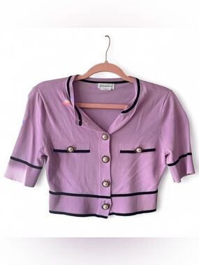 Pearl Short Sleeve Lilac Crop Cardigan with and Skirt Set with Black Trim